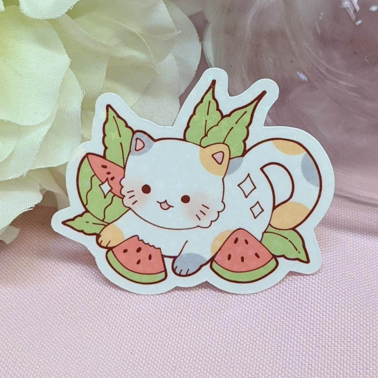 Watermelon Calico Cat Holographic Sticker