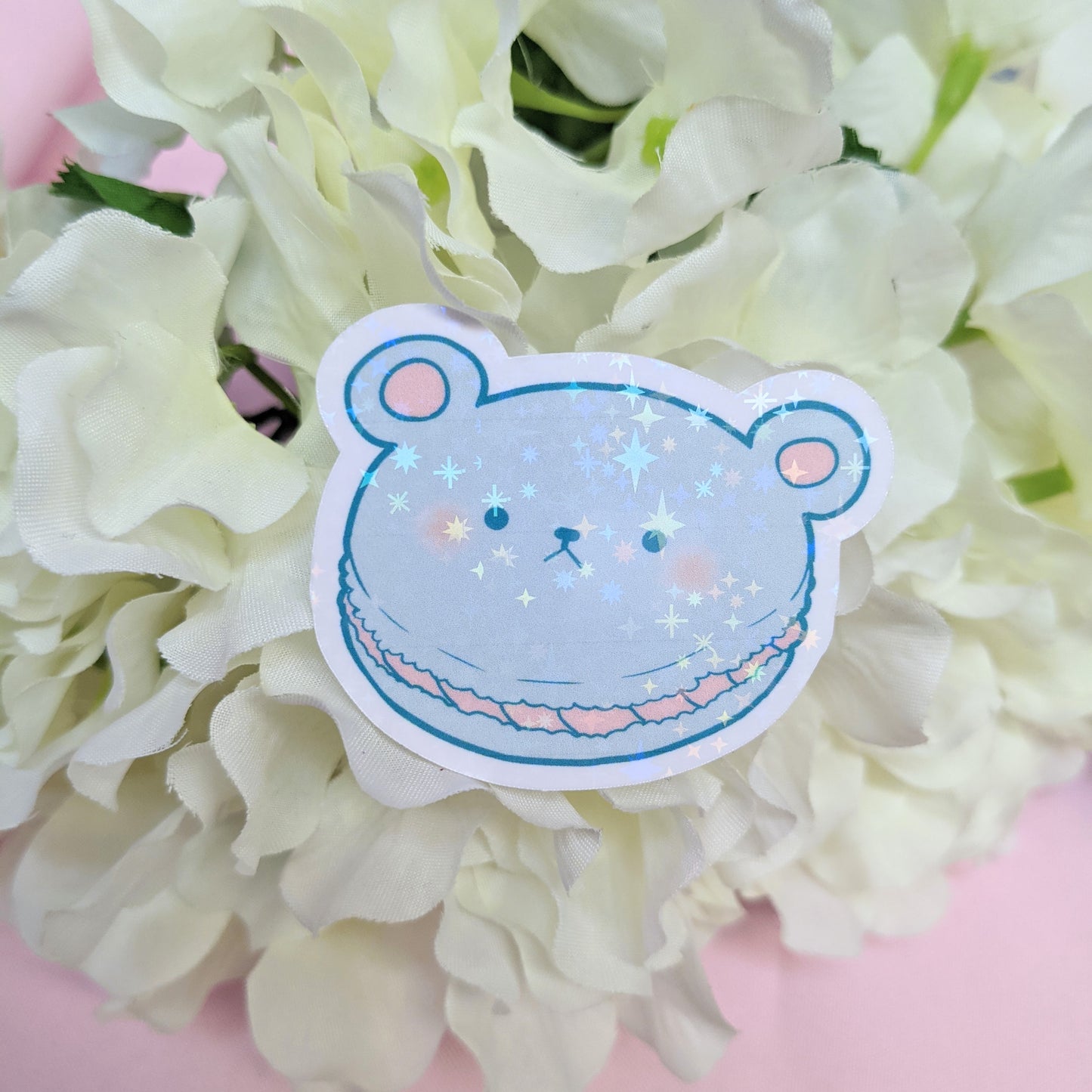 Bear Macaroon ~ Die Cut Vinyl Sticker ~ Holographic Kawaii Pastel ~ Tawny Illustrations Stationary