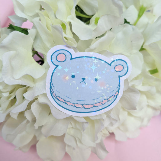 Bear Macaroon ~ Die Cut Vinyl Sticker ~ Holographic Kawaii Pastel ~ Tawny Illustrations Stationary