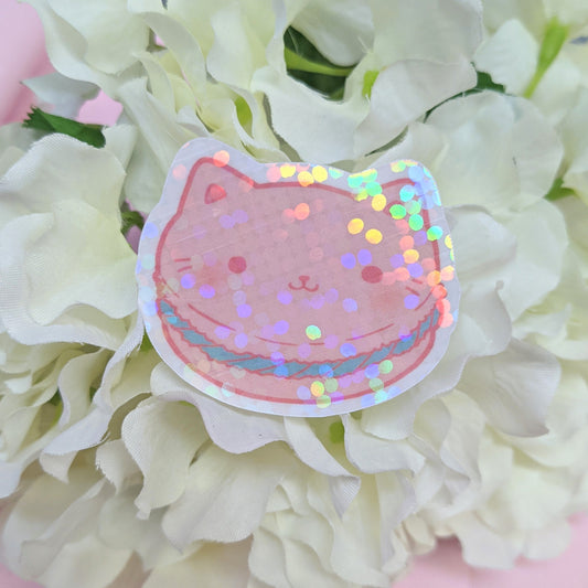 Macaroon Kitty ~ Holographic Pastel Kawaii Waterproof Die Cut Sticker ~ Tawny Illustrations