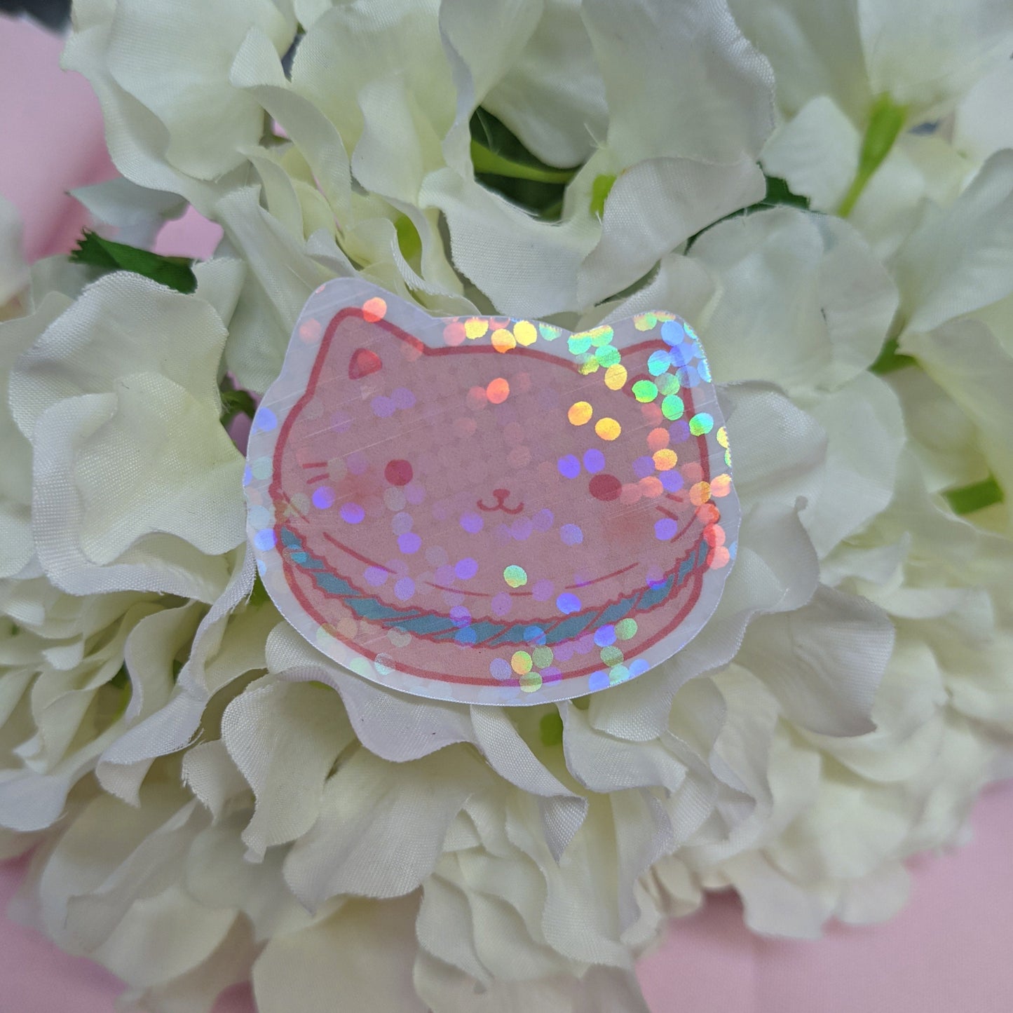 Macaroon Kitty ~ Holographic Pastel Kawaii Waterproof Die Cut Sticker ~ Tawny Illustrations