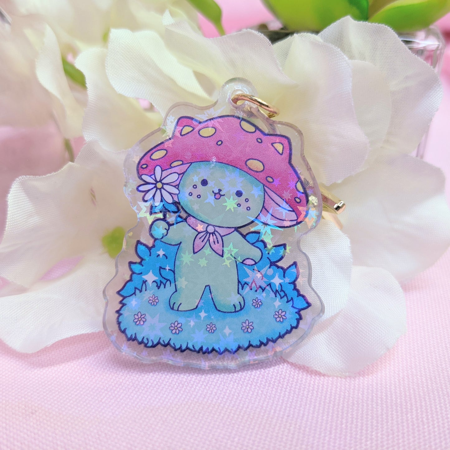 Planet Nova the Mushroom Kawaii Holographic Cat Keychain