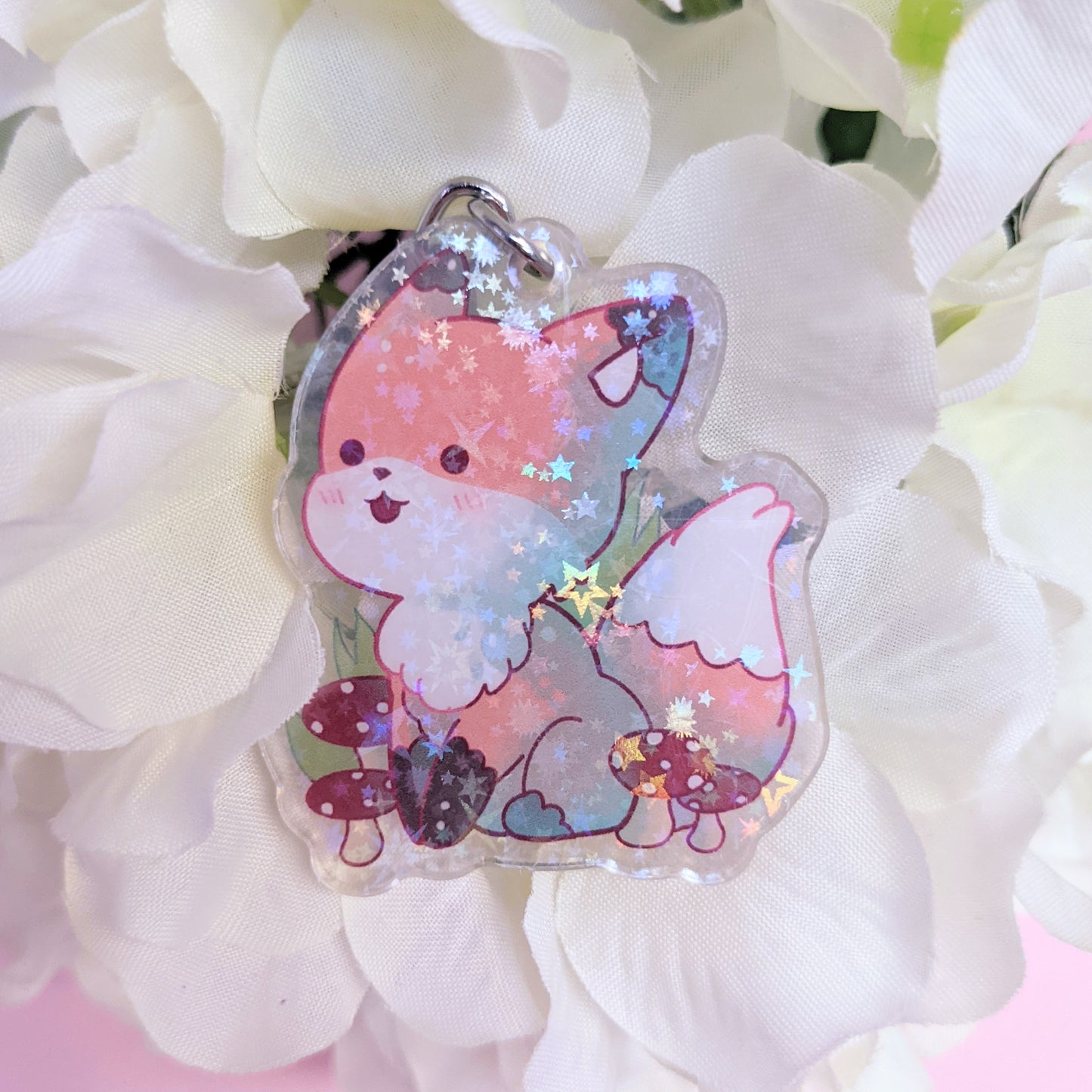 Mushroom Fox Kawaii Holographic Keychain