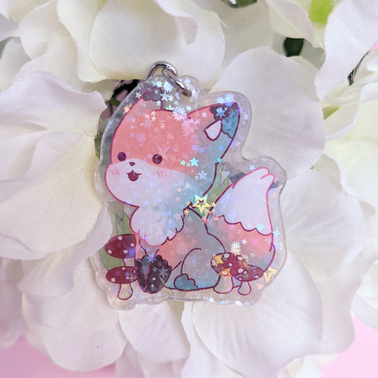 Mushroom Fox Kawaii Holographic Keychain