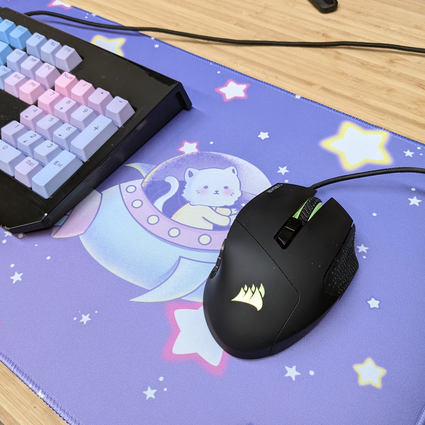 Outerspace Marshmallow the Astronaut Cat Kitty Kawaii Gamer Mousepad Desk Mat