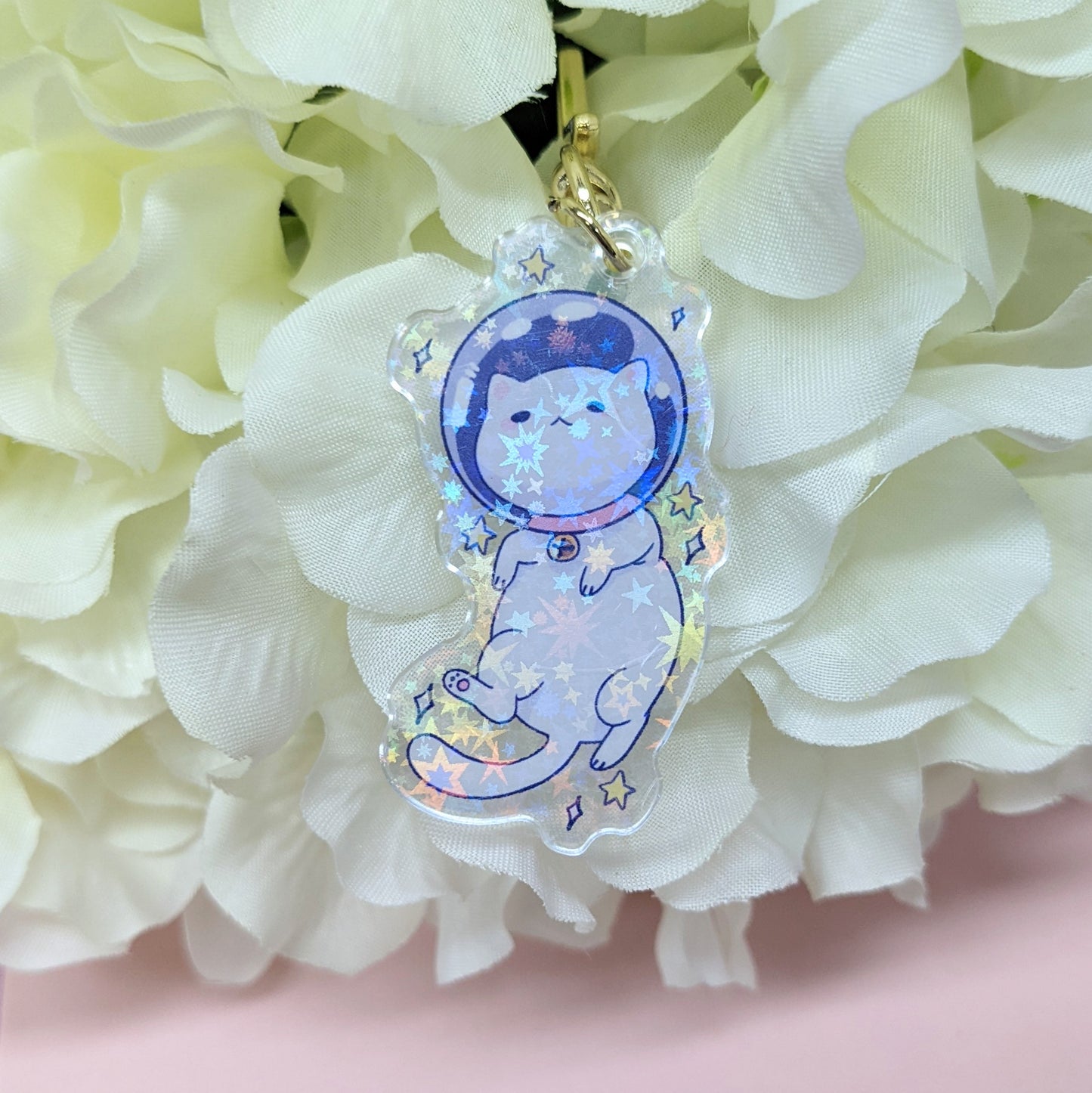 Space Cat Kitty Kawaii Holographic Acrylic Keychain