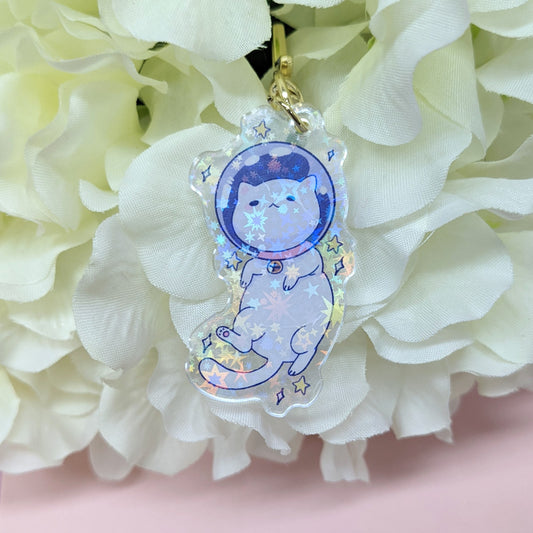 Space Cat Kitty Kawaii Holographic Acrylic Keychain