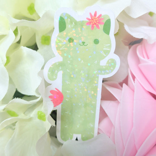 Long Cactus Cat Holographic Sticker