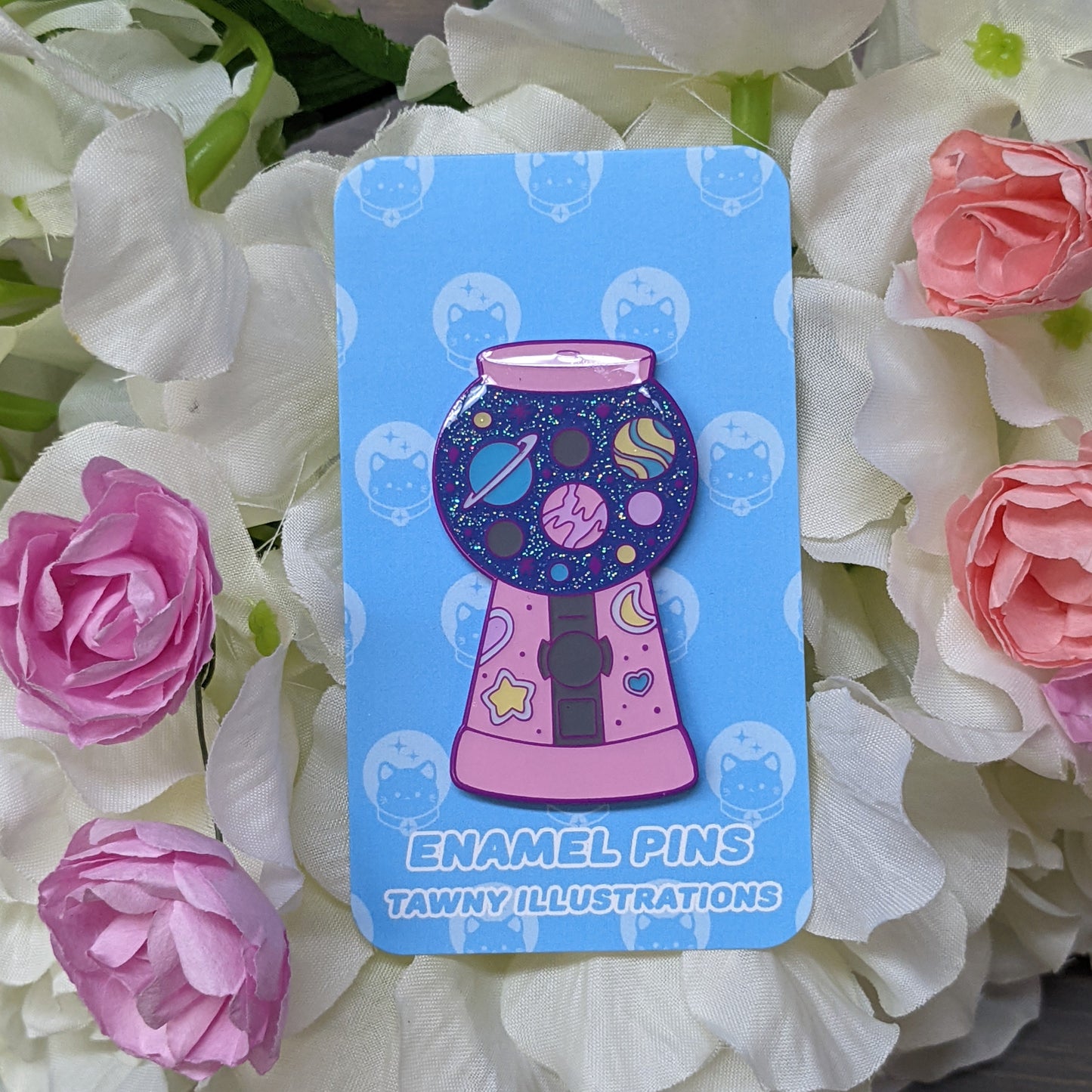 2" Cosmic Candy Galaxy Gumball Glitter Enamel Pin