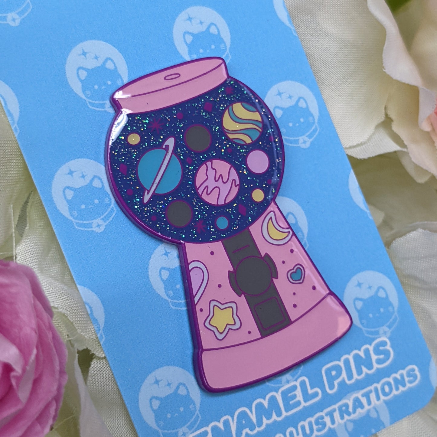 2" Cosmic Candy Galaxy Gumball Glitter Enamel Pin
