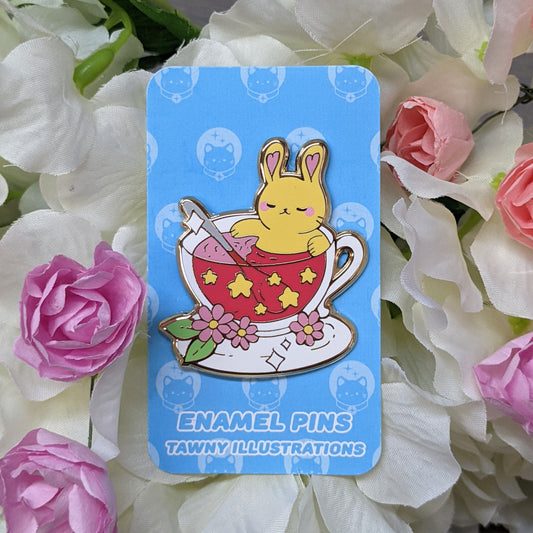2" Bunny in Teacup Enamel Pin
