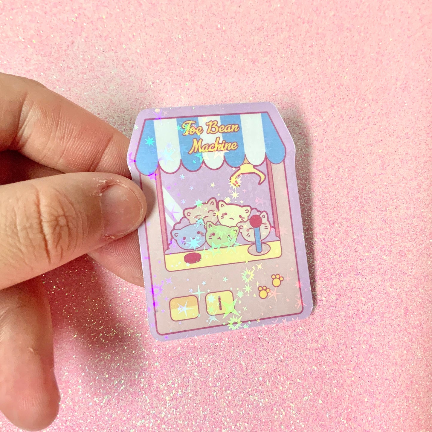 Kitty Claw Machine Arcade ~ Holographic Waterproof Die Cut Sticker ~ Tawny Illustrations