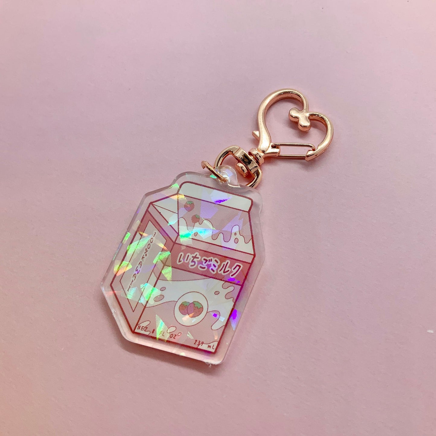 Strawberry Milk Kawaii Pastel Holographic Anime Drink Acrylic Keychain