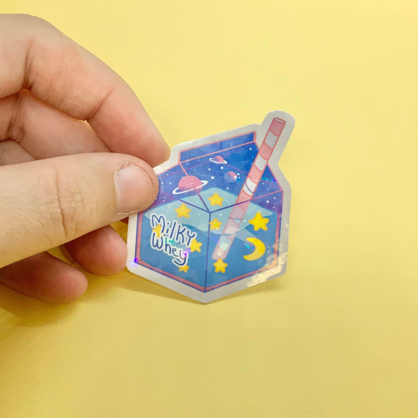 Milky Whey Way ~ Die Cut Waterproof Sticker ~ Holographic Kawaii Milk Carton Sticker ~ Tawny Illustrations