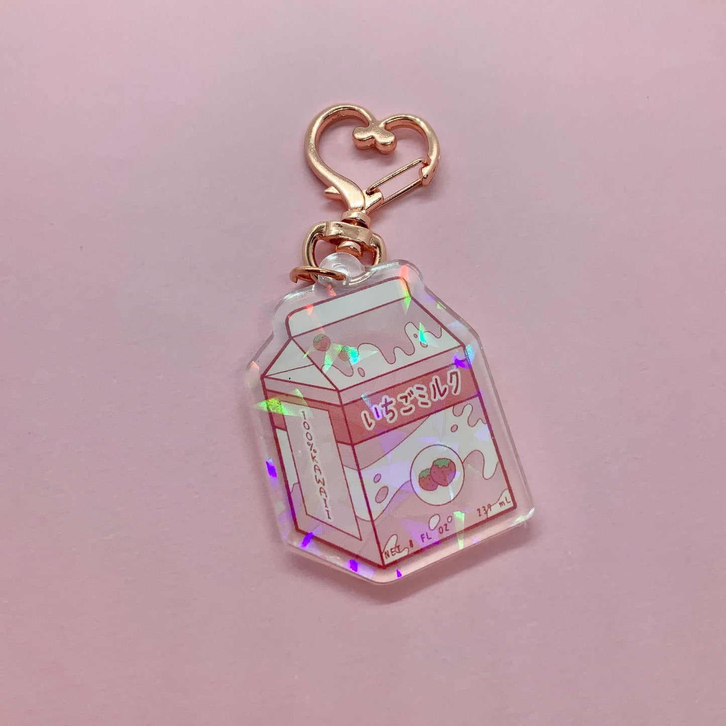 Strawberry Milk Kawaii Pastel Holographic Anime Drink Acrylic Keychain