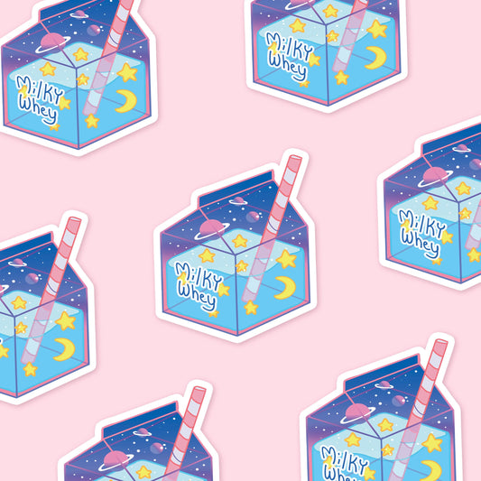 Milky Whey Way ~ Die Cut Waterproof Sticker ~ Holographic Kawaii Milk Carton Sticker ~ Tawny Illustrations