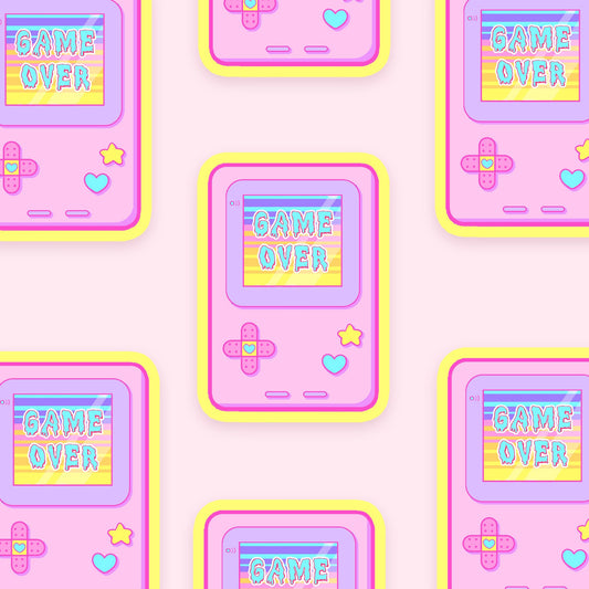 Handheld Game Boy ~ Holographic Waterproof Die Cut Sticker ~ Tawny Illustrations