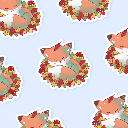 Sleeping Fox Sticker ~ Fall time ~ Cute Holographic Waterproof Die Cut Sticker