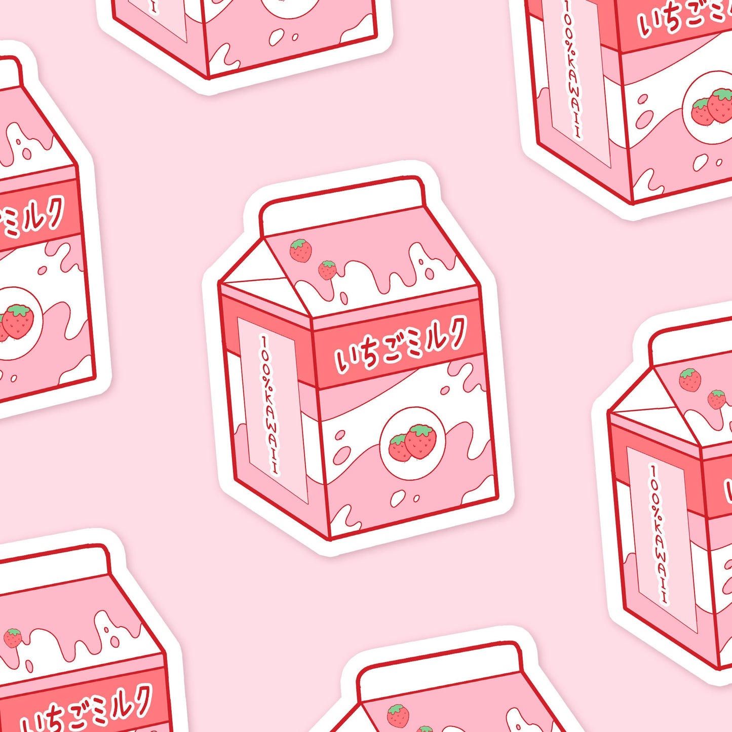 Strawberry Milk ~ Waterproof Die Cut Sticker ~ Holographic Kawaii Pastel Vinyl Sticker