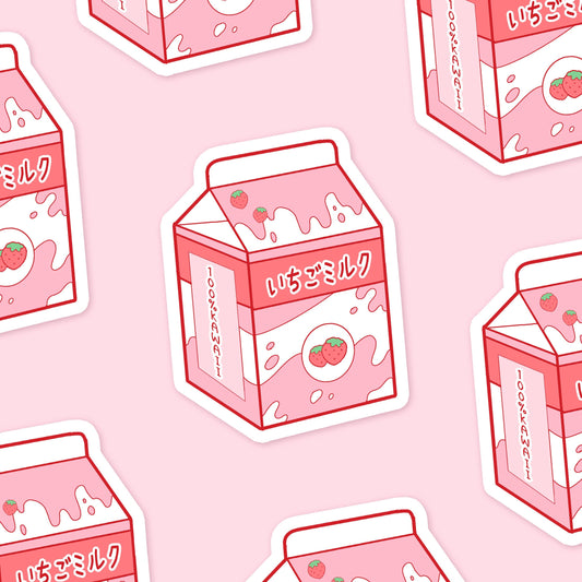 Strawberry Milk ~ Waterproof Die Cut Sticker ~ Holographic Kawaii Pastel Vinyl Sticker