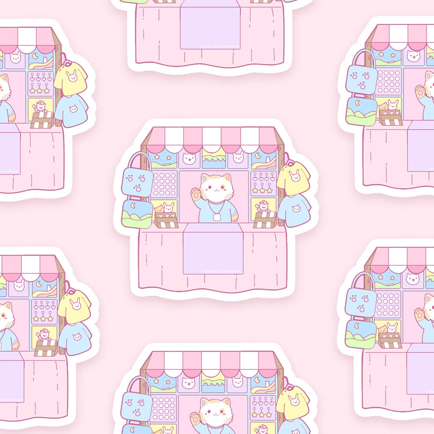 Kitty Market Vendor Small Business Artist ~ Holographic Waterproof Die Cut Sticker ~ Tawny Illustrations