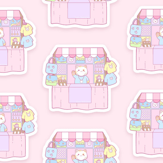Kitty Market Vendor Small Business Artist ~ Holographic Waterproof Die Cut Sticker ~ Tawny Illustrations