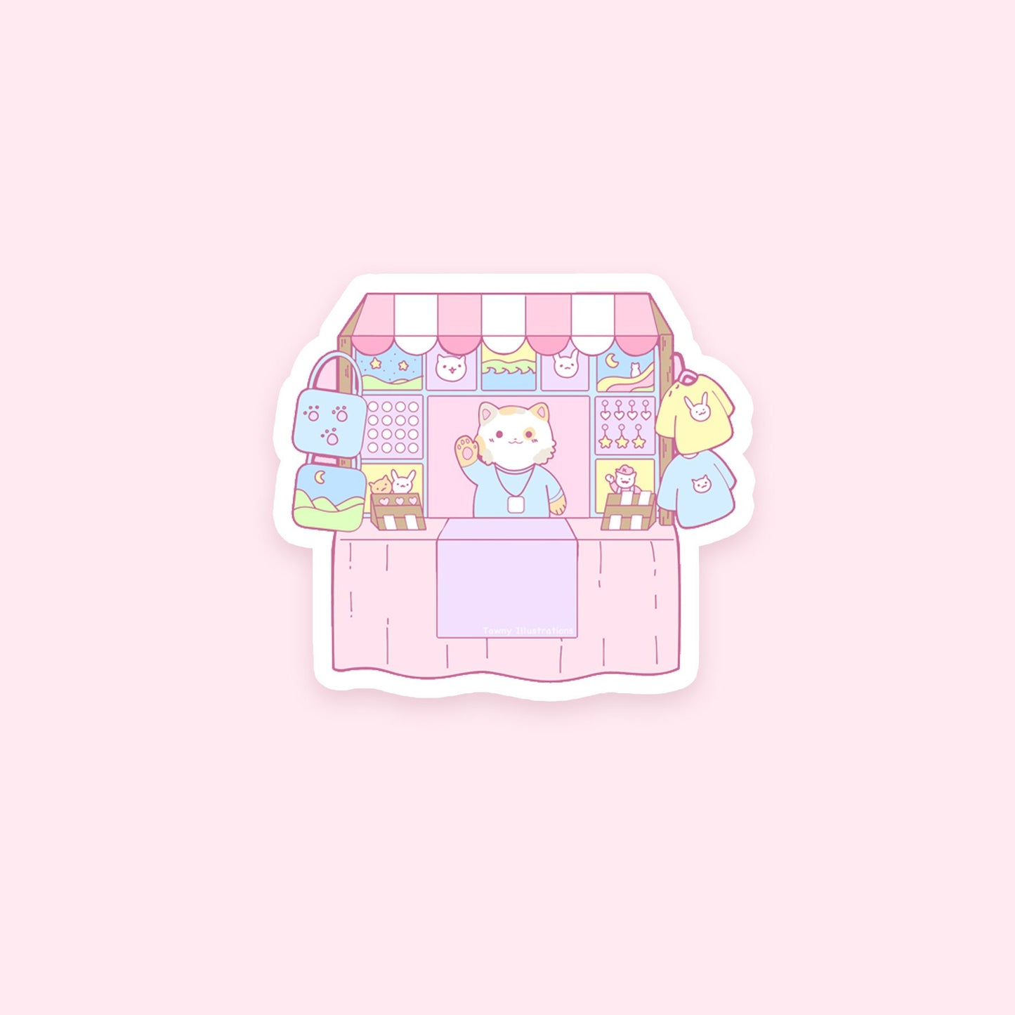 Kitty Market Vendor Small Business Artist ~ Holographic Waterproof Die Cut Sticker ~ Tawny Illustrations