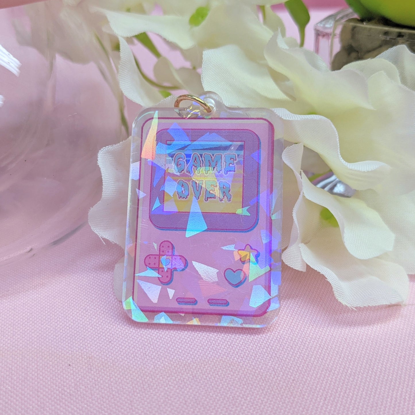 Retro Game Boy Handheld Console Kawaii Holographic Acrylic Keychain