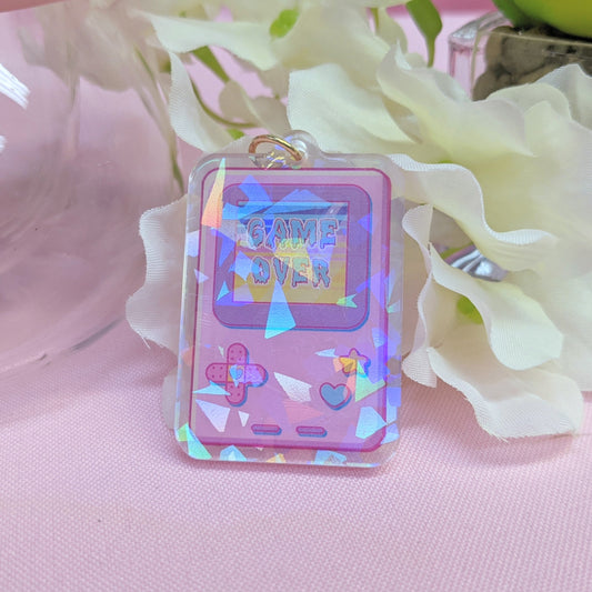 Retro Game Boy Handheld Console Kawaii Holographic Acrylic Keychain