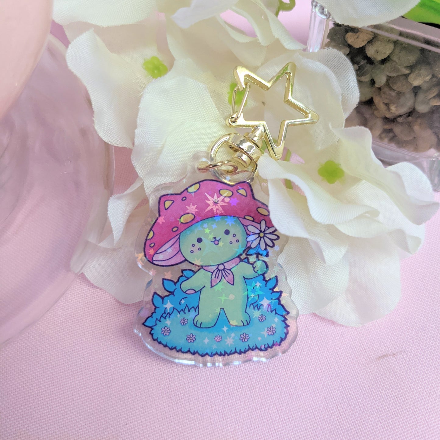 Planet Nova the Mushroom Kawaii Holographic Cat Keychain